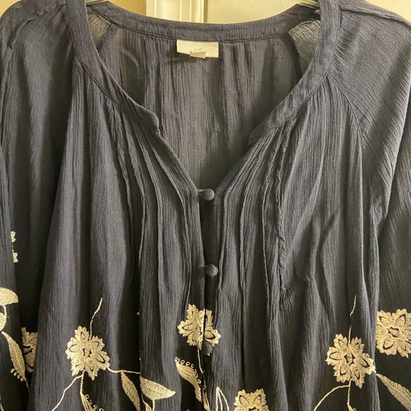 J Jill button up blouse embroidered gauze navy blue button up Large - Picture 4 of 9